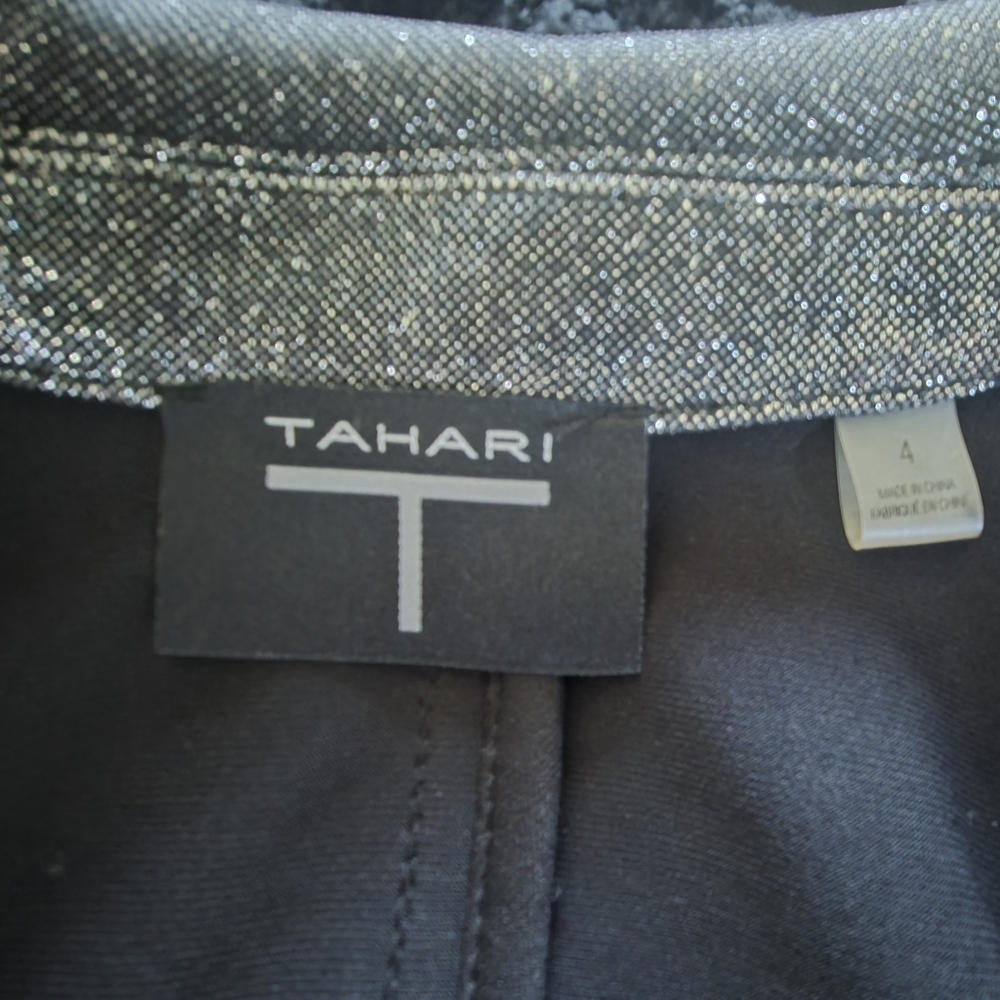 Tahari Black Dress with Silver Metallic Trim